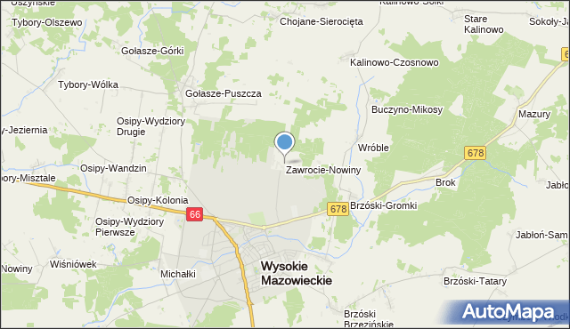 mapa Zawrocie-Nowiny, Zawrocie-Nowiny na mapie Targeo